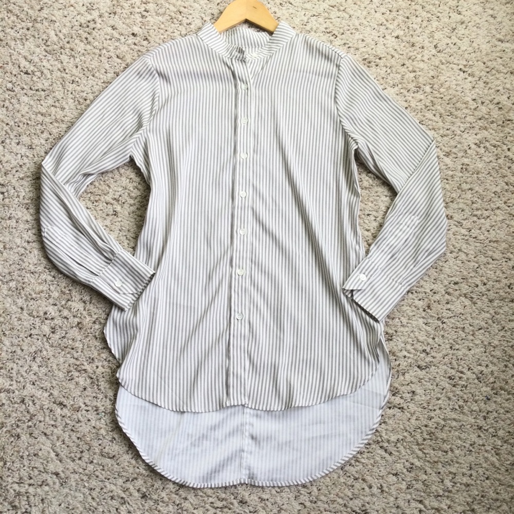 Philosophy Blouse Button Up Tunic Top Size S Gray White Stripes